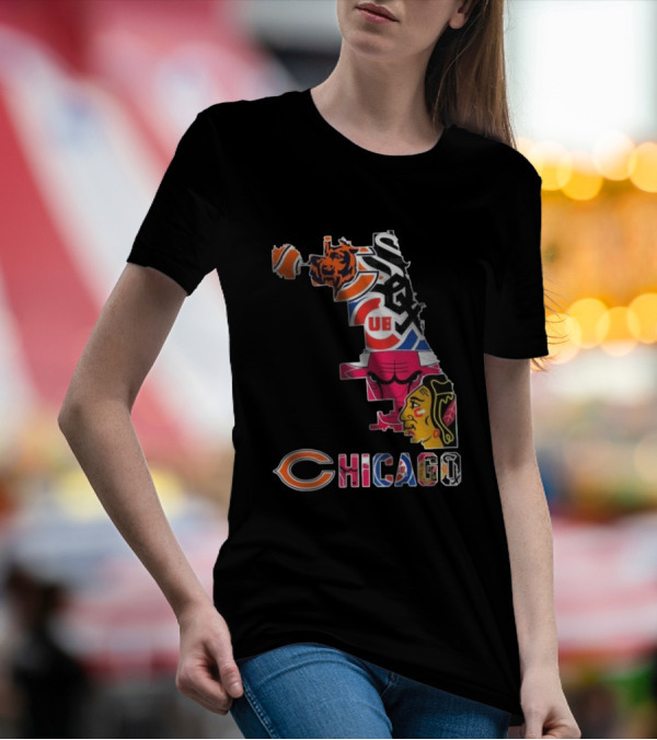 Chicago Cubs White Sox Bulls Bears Blackhawks Maps T-Shirt