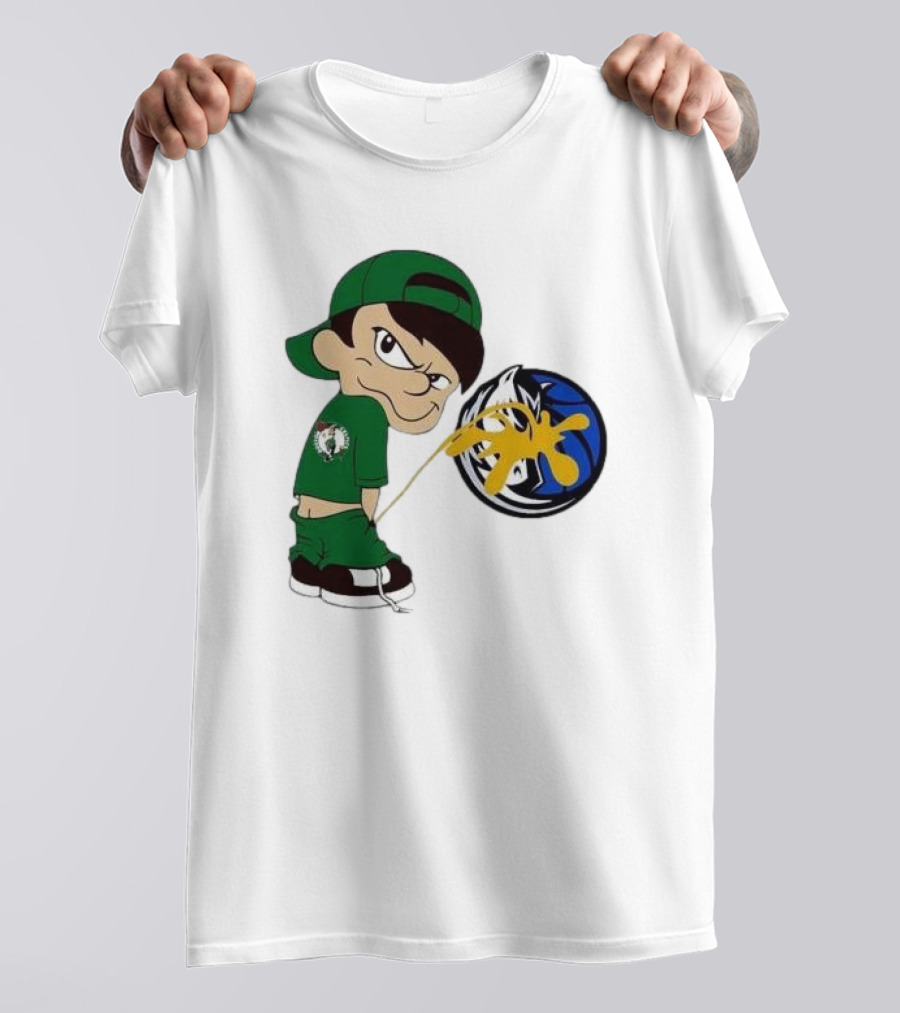Little Boy Boston Celtics Piss On Dallas Mavericks Logo T-Shirt