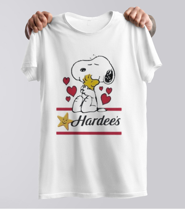 Snoopy And Woodstock Loving Hardee's With Hearts And Star T-Shirt