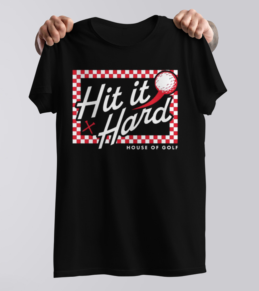 Hit It Hard Checkerboard House Of Golf Red White Golf Ball T-Shirt
