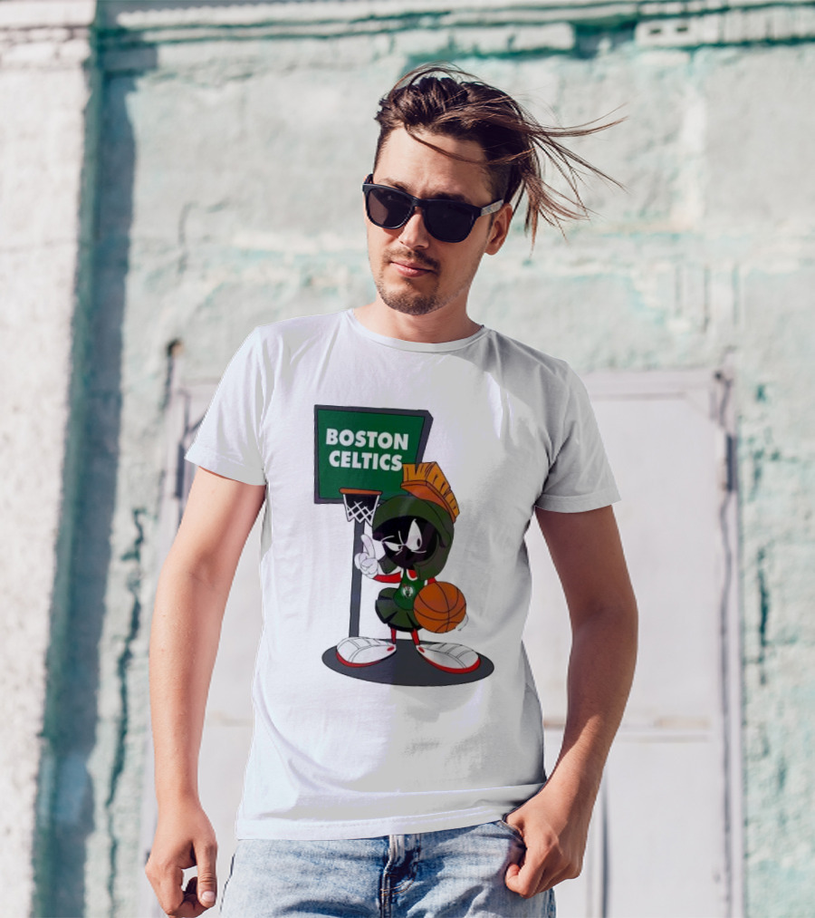 Boston Celtics Looney Tunes Marvin The Martian Basketball Hoop T-Shirt