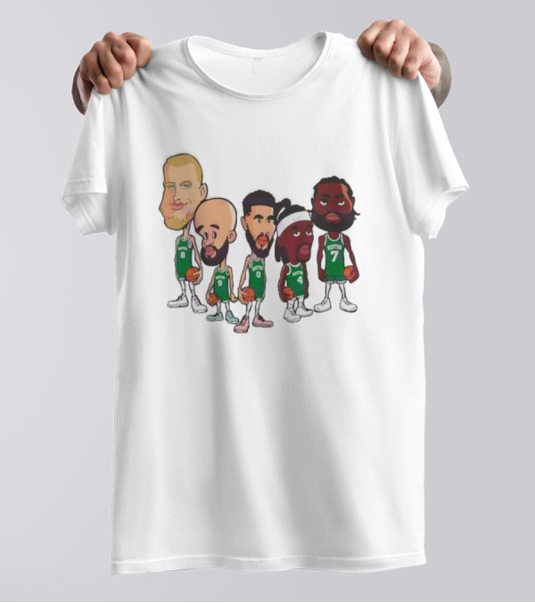 Caricature Boston Celtics Players NBA Basketball Cartoon Team Characters T-Shirt