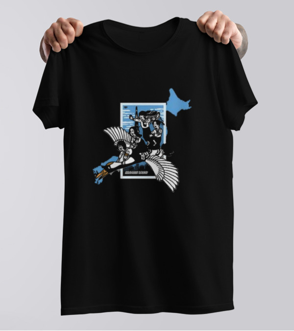 Atarashii Gakko Flying Group On White Cranes Navy Map T-Shirt