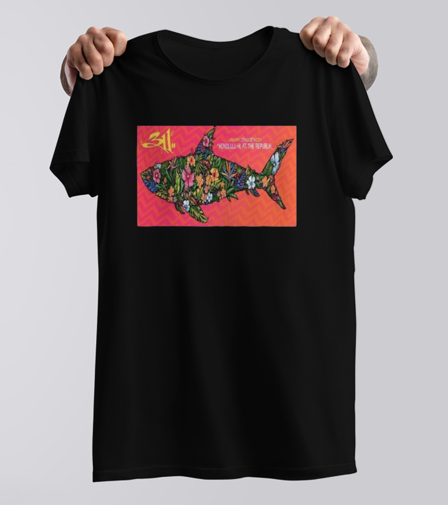 311 January 17-18 Honolulu HI The Republik Floral Shark T-Shirt