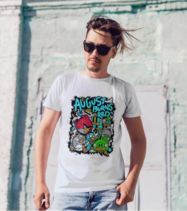 August Burns Red Angry Birds Throwback Collage With Pigs And Birds T-Shirt