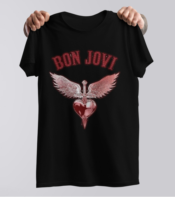 Bon Jovi Forever Red Winged Heart Dagger T-Shirt