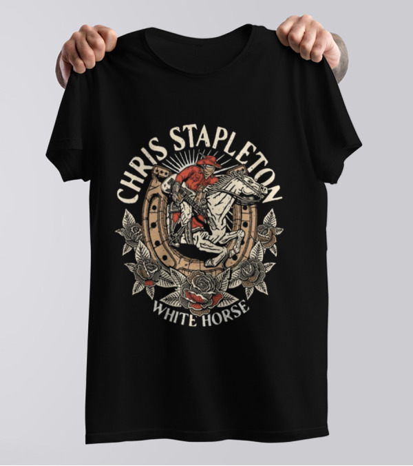 Chris Stapleton White Horse Cowboy Riding With Roses T-Shirt