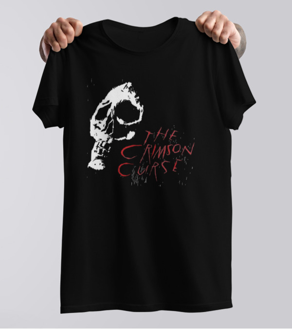 The Crimson Curse Skull White And Red Text With Skull T-Shirt