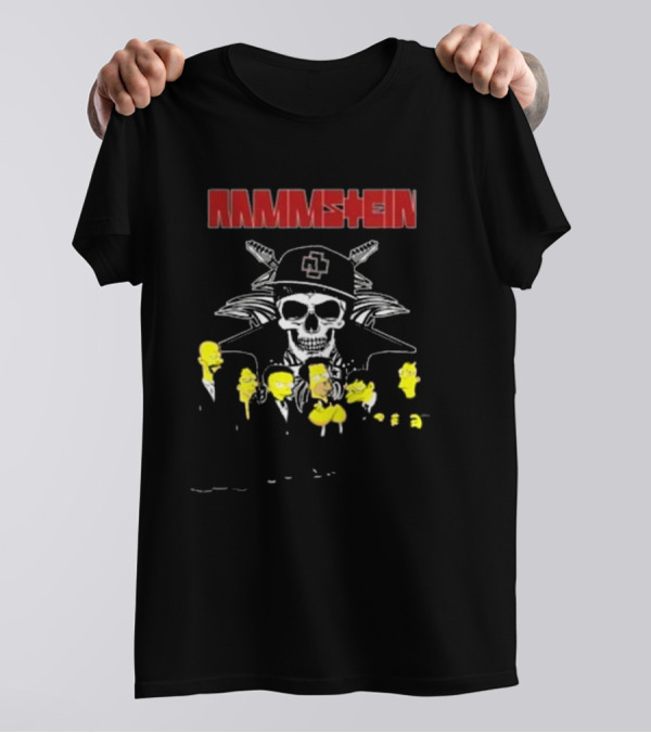 Rammstein Simpsons Crossover Skull And Family Band Characters T-Shirt