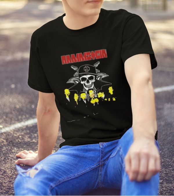Rammstein Simpsons Crossover Skull And Family Band Characters T-Shirt