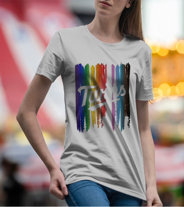 Twins Pride Day Rainbow Brush Strokes T-Shirt