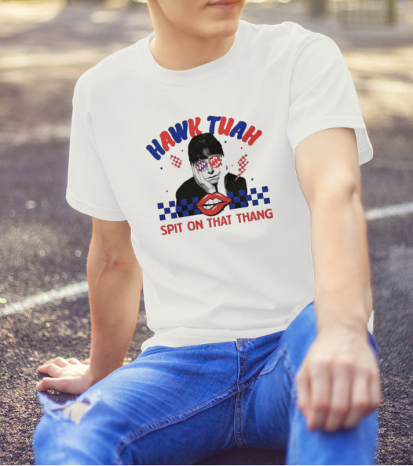 Hawk Tuah Spit On That Thang Lip Checkered Sunglasses T-Shirt