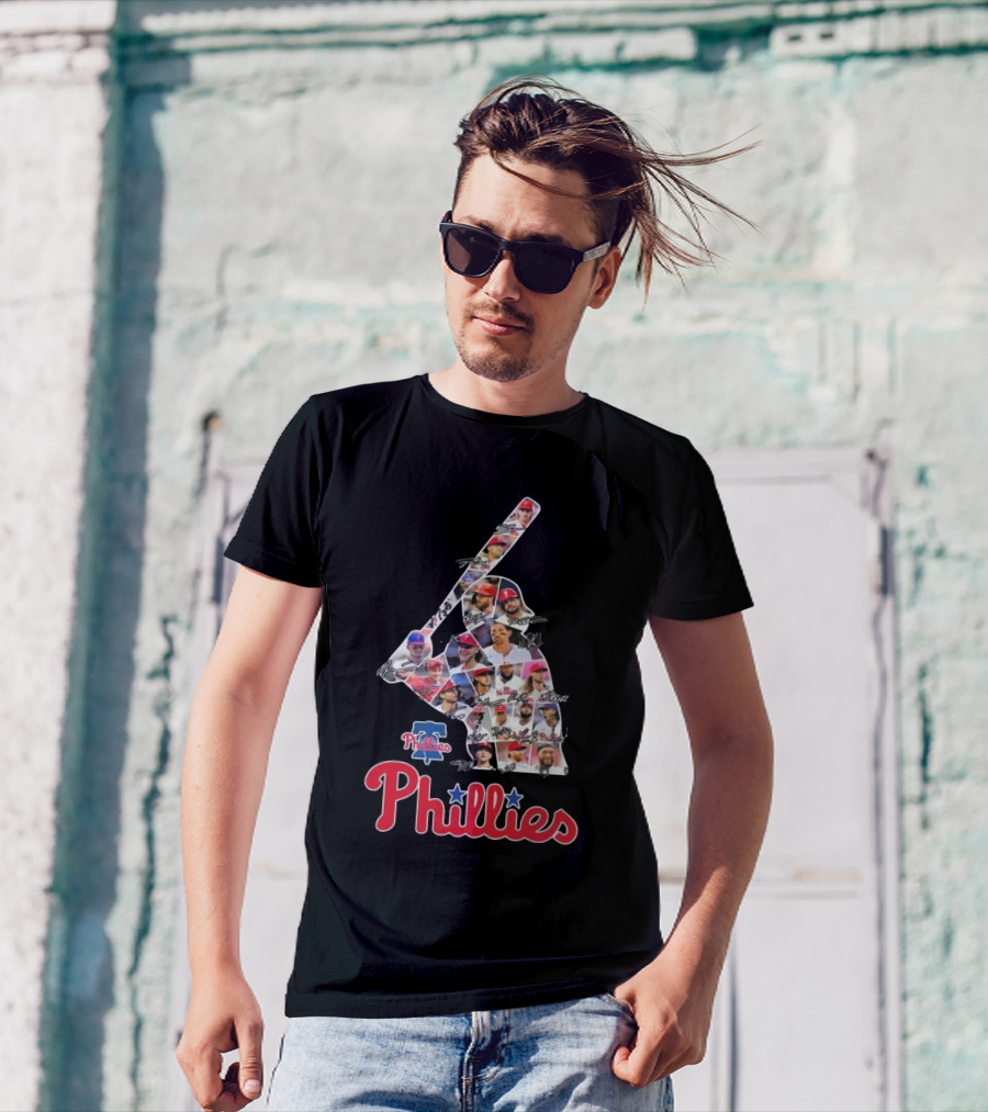 Phillies Baseball Icons Collage With Player Signatures T-Shirt