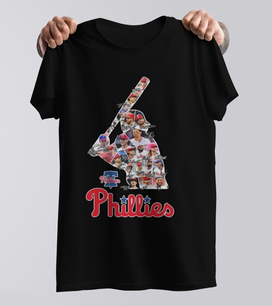 Phillies Baseball Icons Collage With Player Signatures T-Shirt