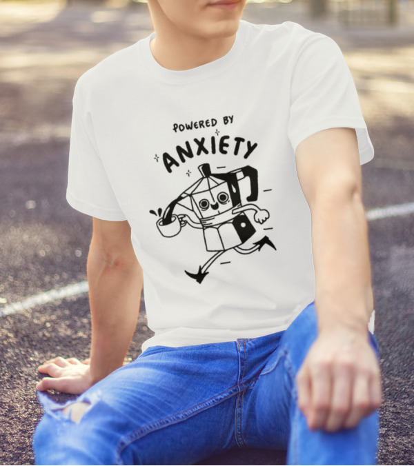 Powered By Anxiety Coffee Pot Running With A Smile And Cup T-Shirt