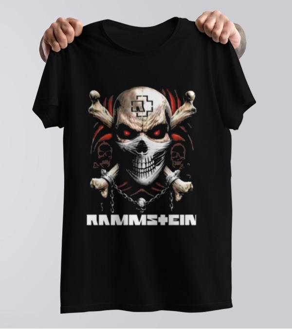 Rammstein Skull Crossbones Red Eyes Chain T-Shirt