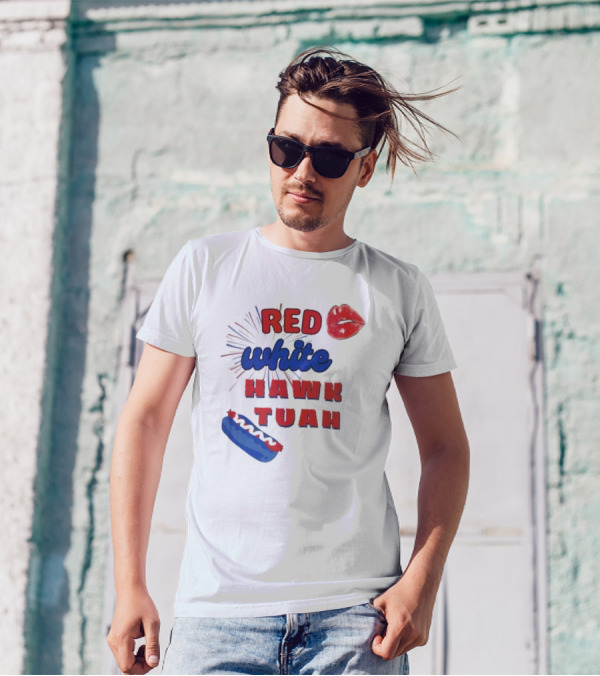 Red White Hawk Tuah Lips Hotdog T-Shirt