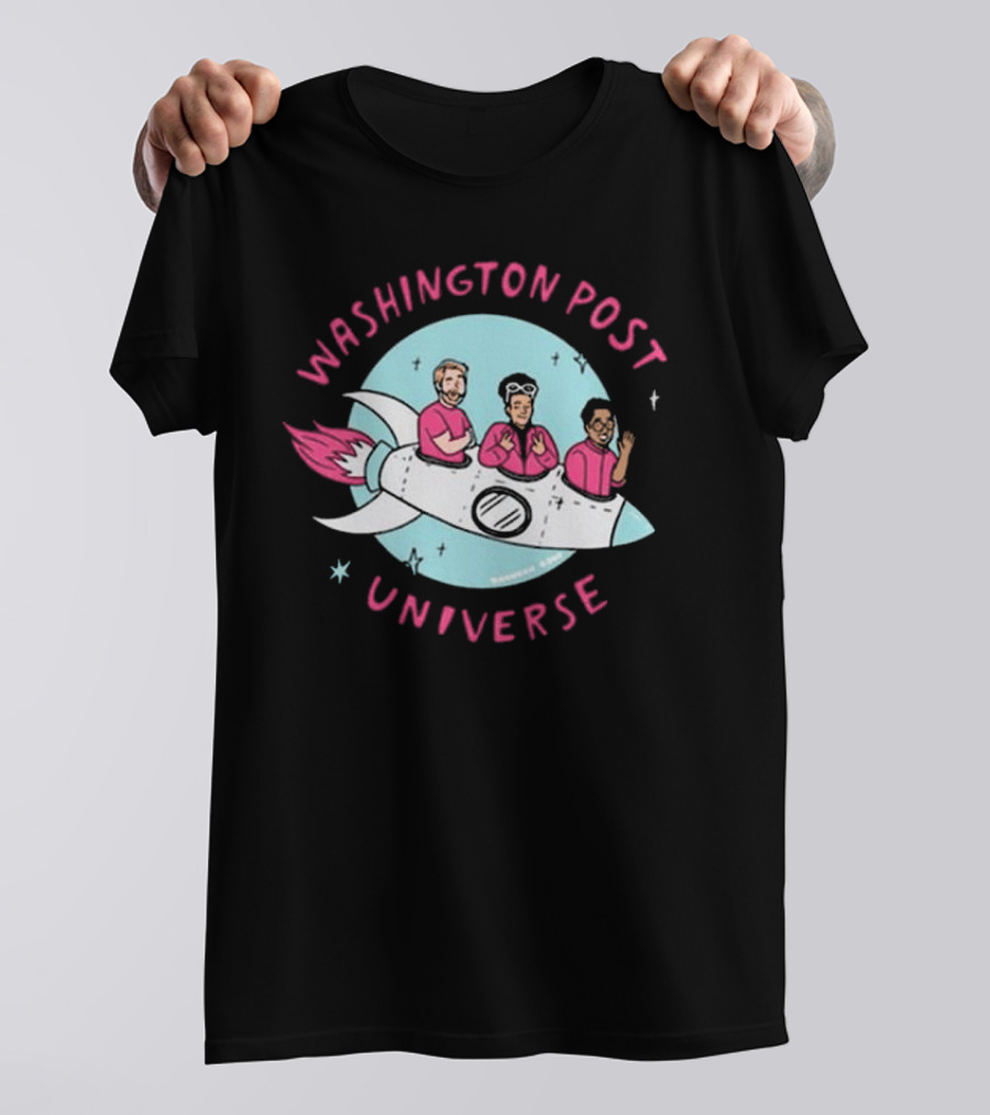 Washington Post Universe Rocket With Three People In Space T-Shirt