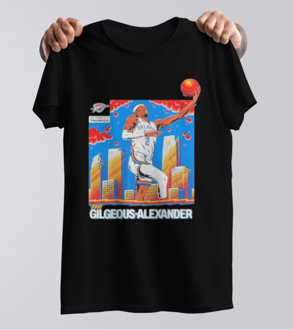 Oklahoma City Thunder Shai Gilgeous-Alexander Skyline Basketball Playoff T-Shirt