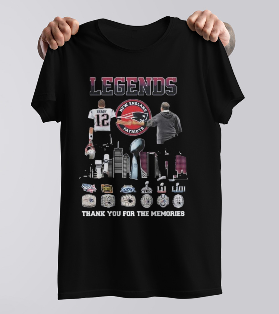 Legends New England Patriots Tom Brady Bill Belichick Thank You For The Memories Rings T-Shirt