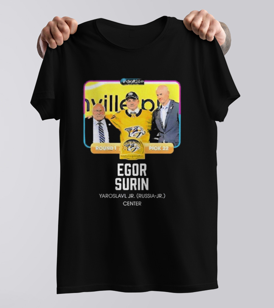 Draft24 Egor Surin Nashville Predators Round 1 Pick 22 Yaroslavl Jr. Russia Center T-Shirt