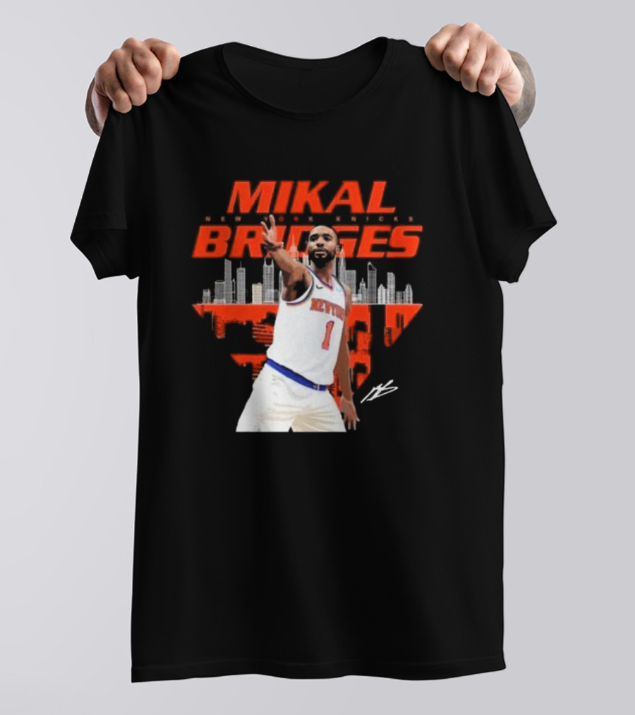Mikal Bridges New York Knicks Skyline Signature Number 1 T-Shirt