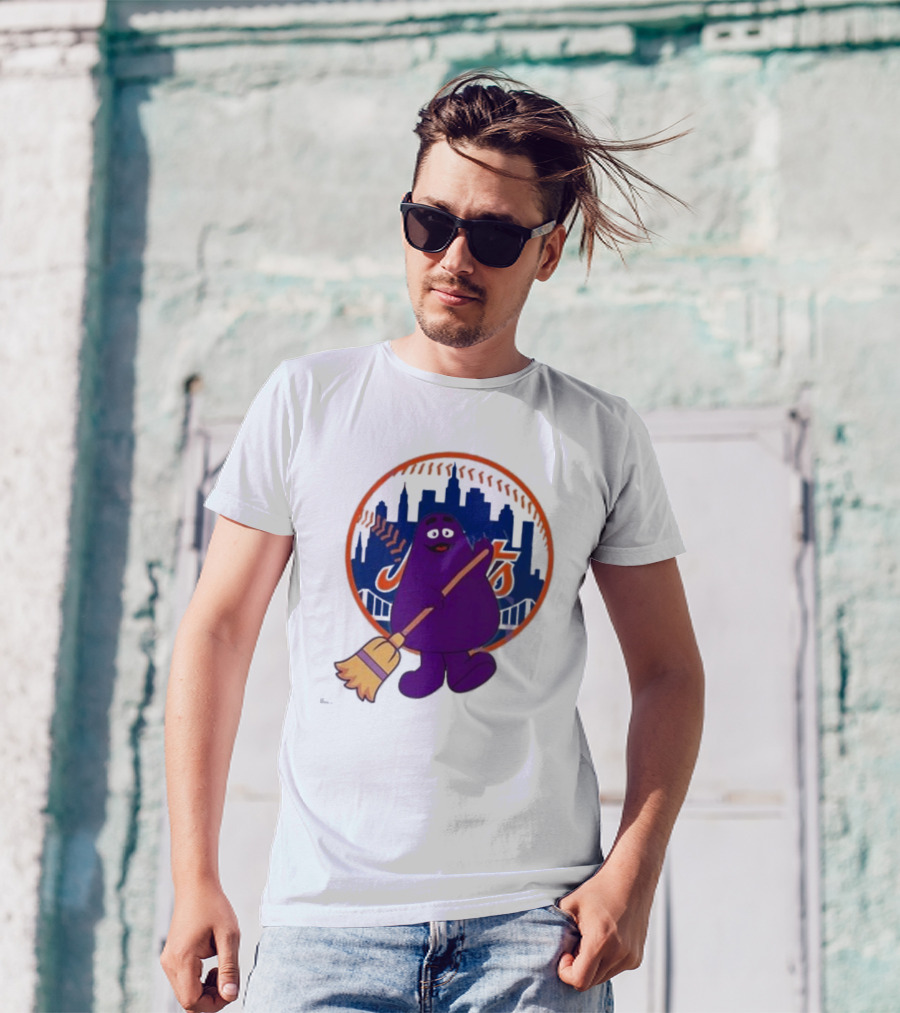 New York Mets Grimace Character Broom Sweep LFGM T-Shirt