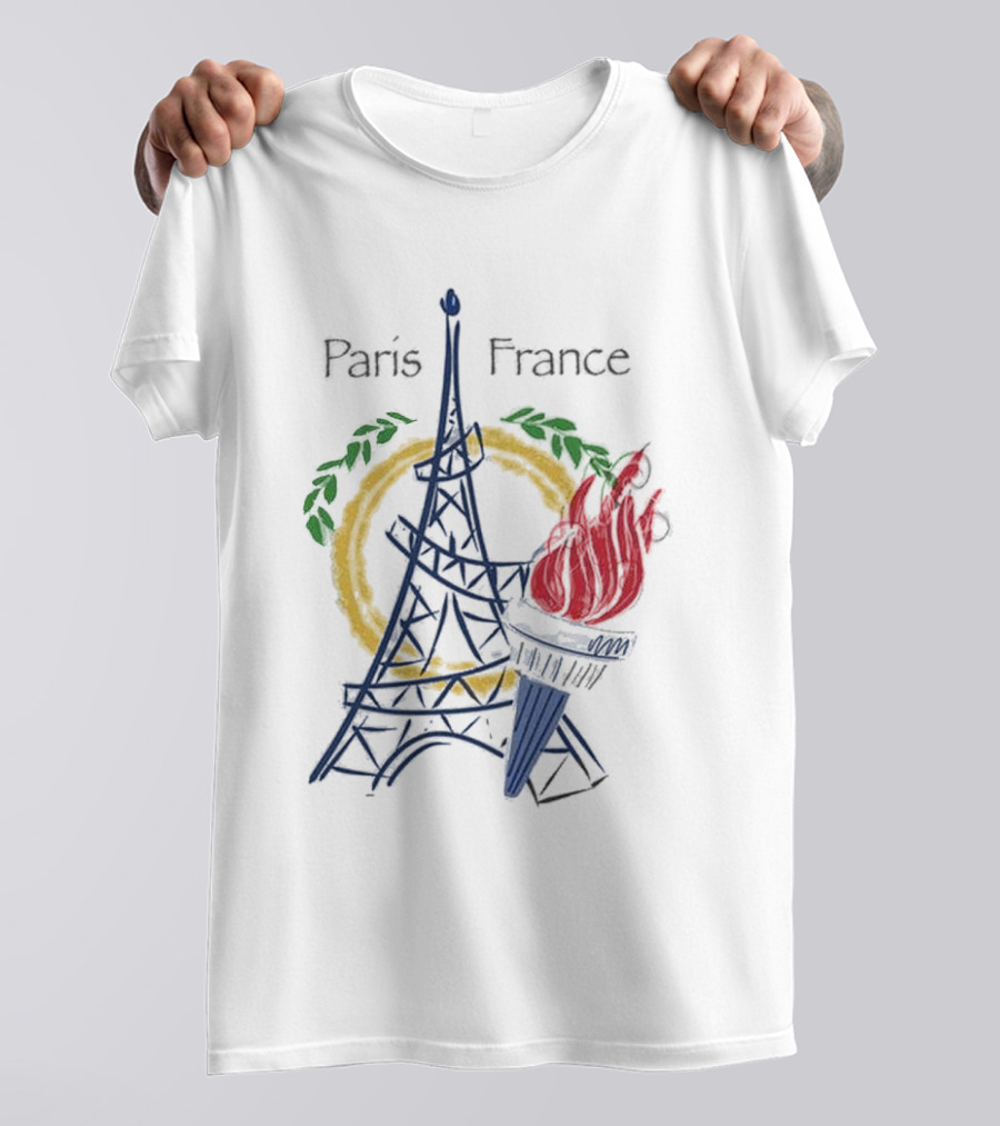 Paris France Eiffel Torch Olympic Laurel Icons T-Shirt