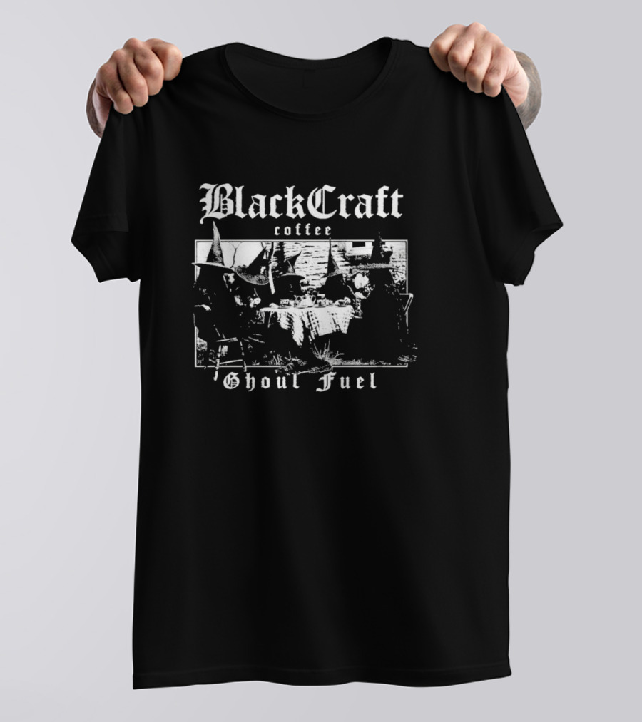 Black Craft Coffee Ghoul Fuel Witches Tea Party Scene T-Shirt