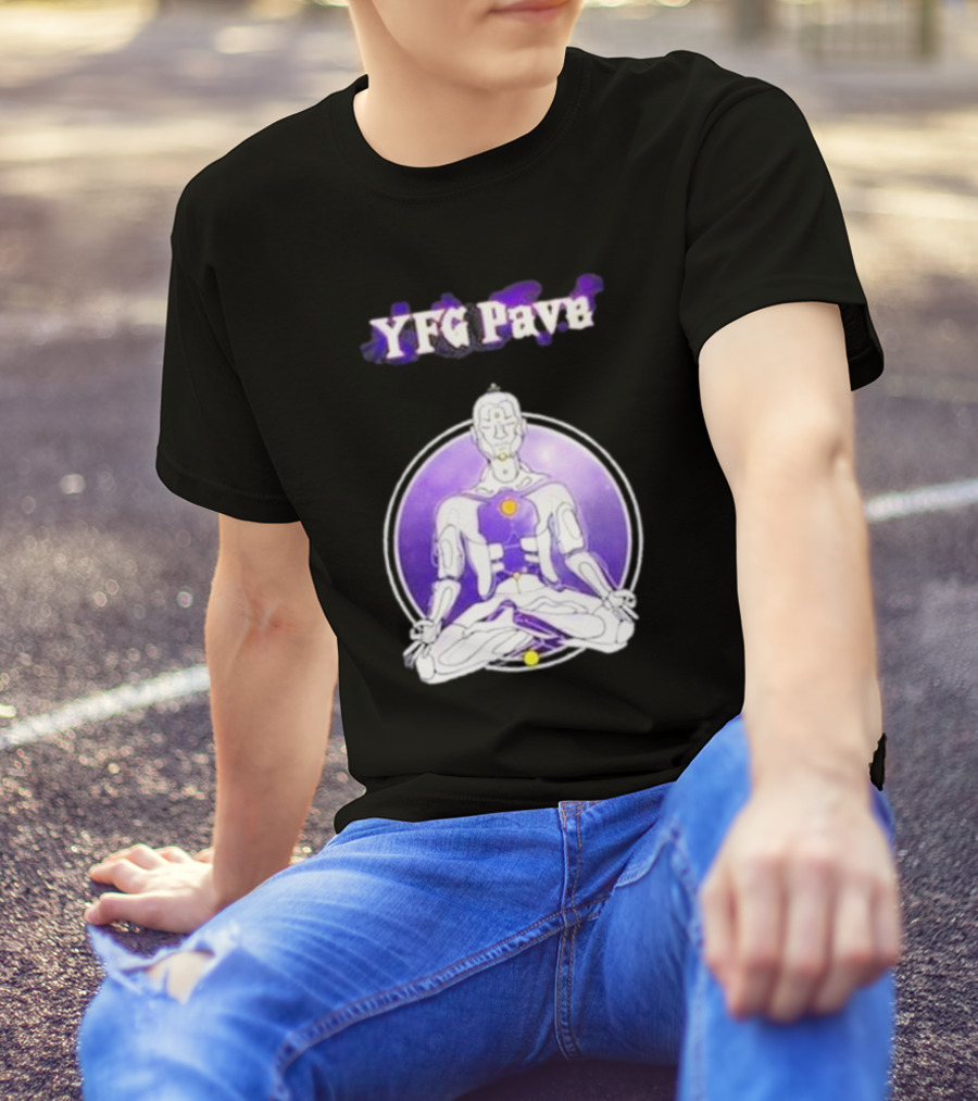 YFG Pave 444 Meditating Robotic Figure Purple Mandala T-Shirt