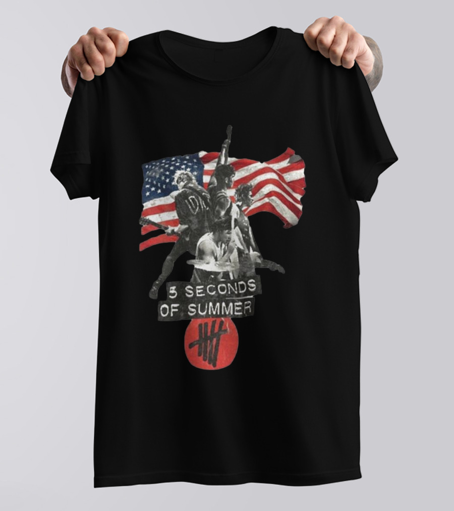 5 Seconds Of Summer American Band With Flag And Tally T-Shirt