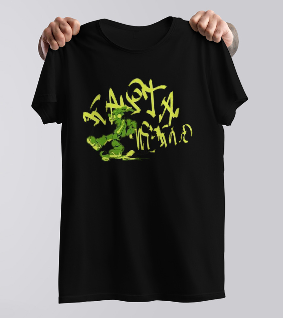 Everpress Gum Studio Rasta World Graffiti Robot Skateboarding Neon Green T-Shirt