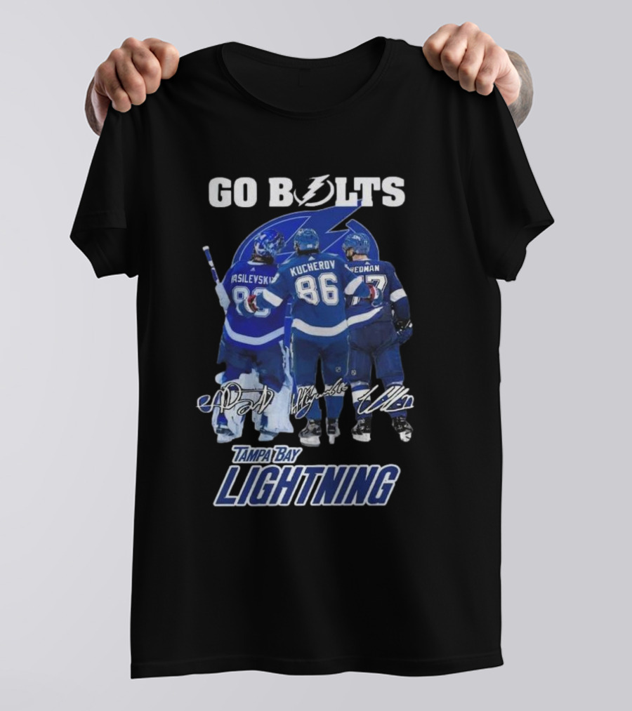 Tampa Bay Lightning Go Bolts Asilevskiy Kucherov Hedman Signatures T-Shirt