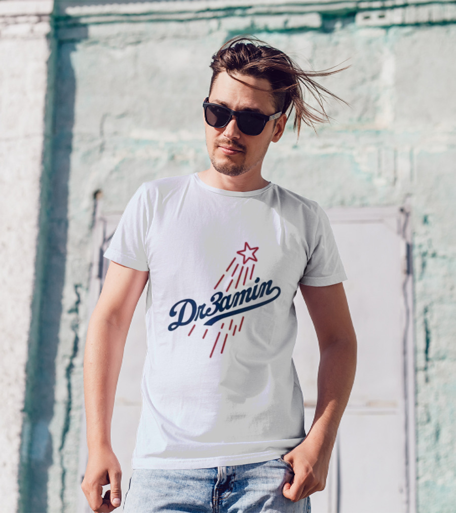 Dr3amin Red Star Streak White Clix Merch LA Star Crew T-Shirt