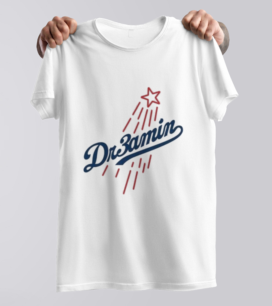 Dr3amin Red Star Streak White Clix Merch LA Star Crew T-Shirt