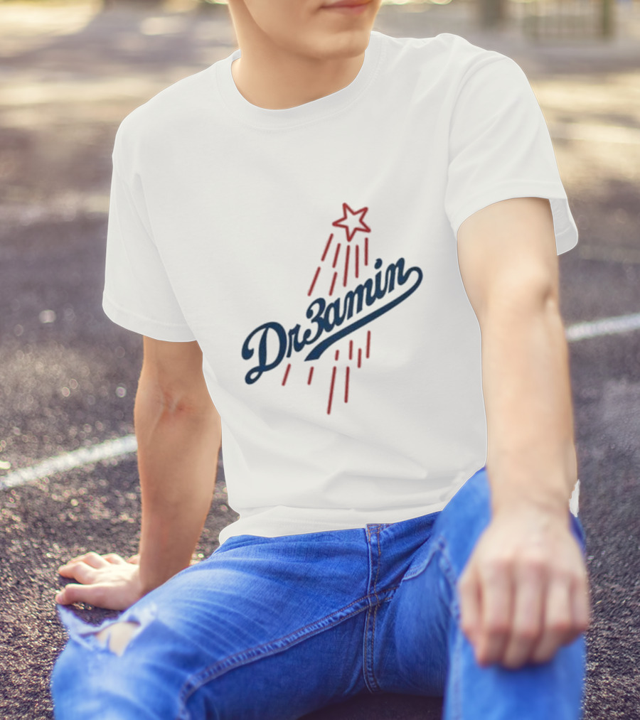 Dr3amin Red Star Streak White Clix Merch LA Star Crew T-Shirt