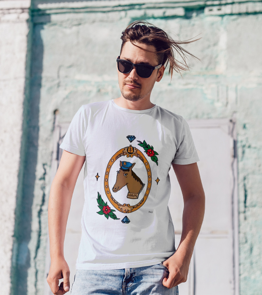Horse Cop Mom Floral Badge With Diamonds T-Shirt