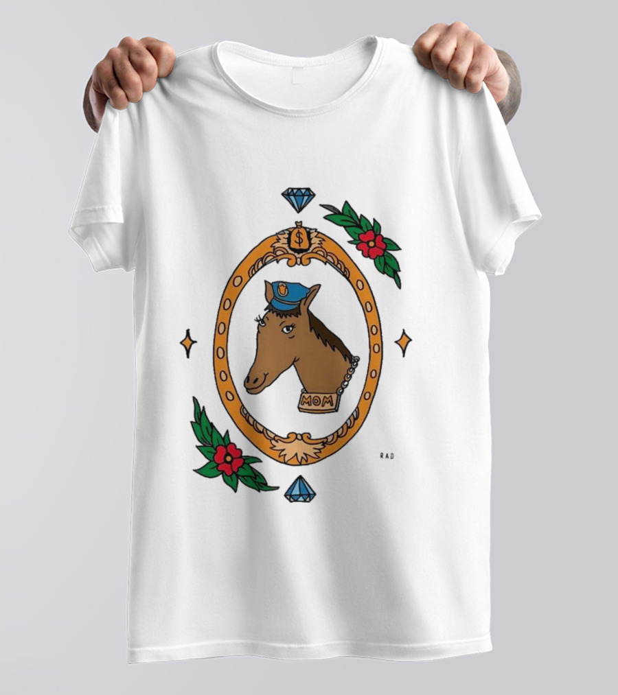 Horse Cop Mom Floral Badge With Diamonds T-Shirt