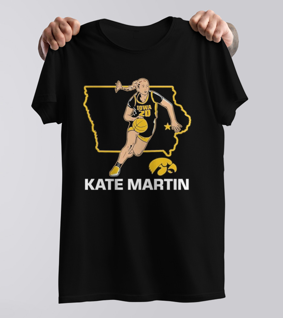 Kate Martin Iowa Basketball Star Player Number 20 Hawkeyes State Outline T-Shirt