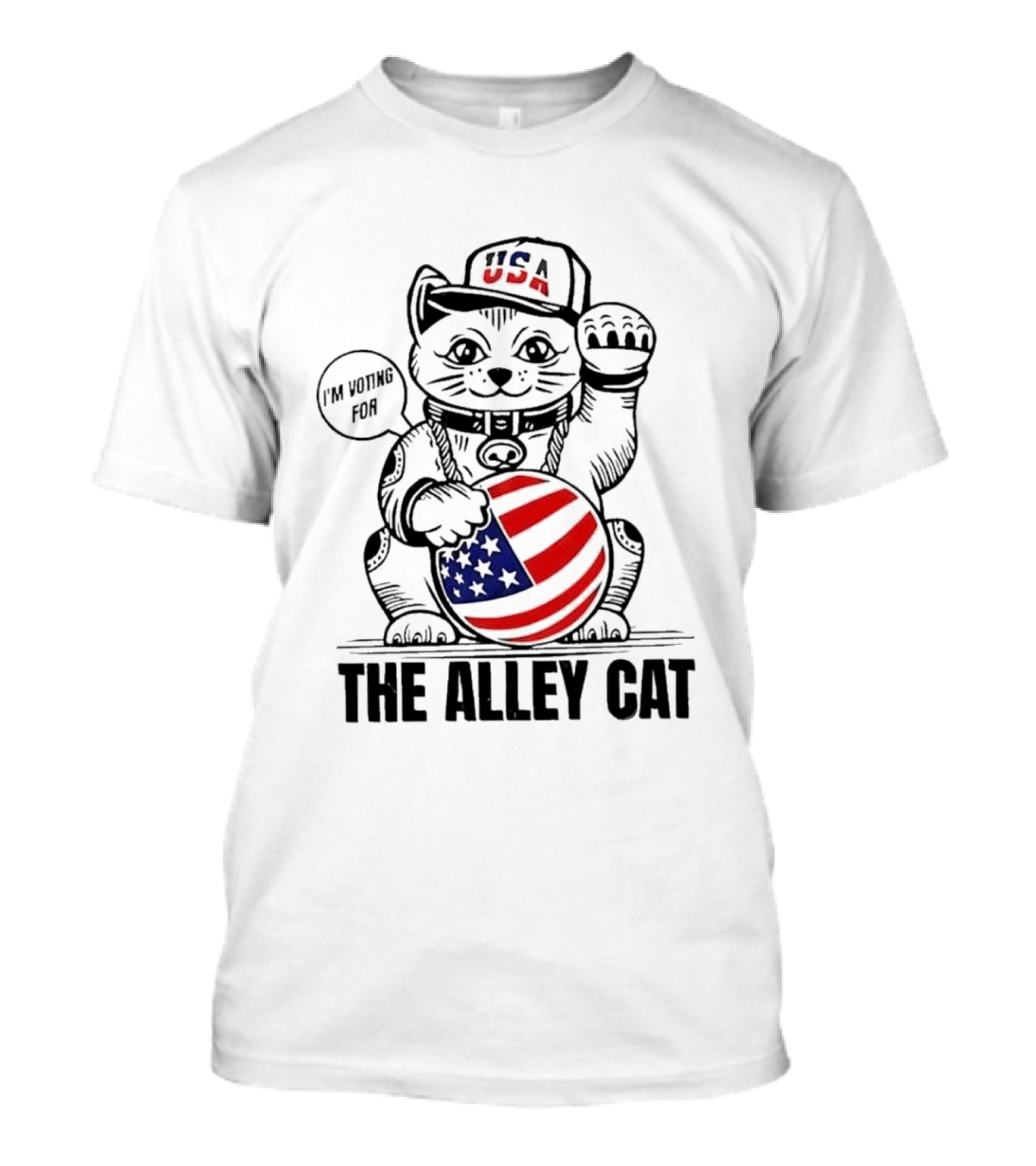 USA I'm Voting For The Alley Cat Patriotic Cat Holding American Flag Ball T-Shirt