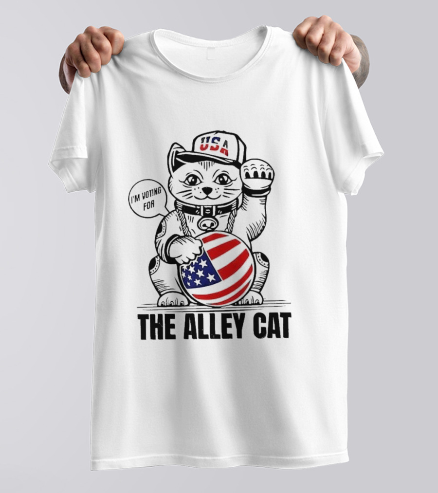 USA I'm Voting For The Alley Cat Patriotic Cat Holding American Flag Ball T-Shirt