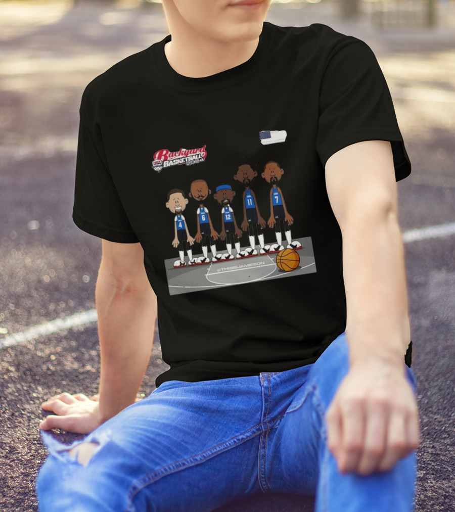 Usa Men’s Basketball Backyard Basketball 2024 @thisisjameson Retro Cartoon Team Lineup T-Shirt