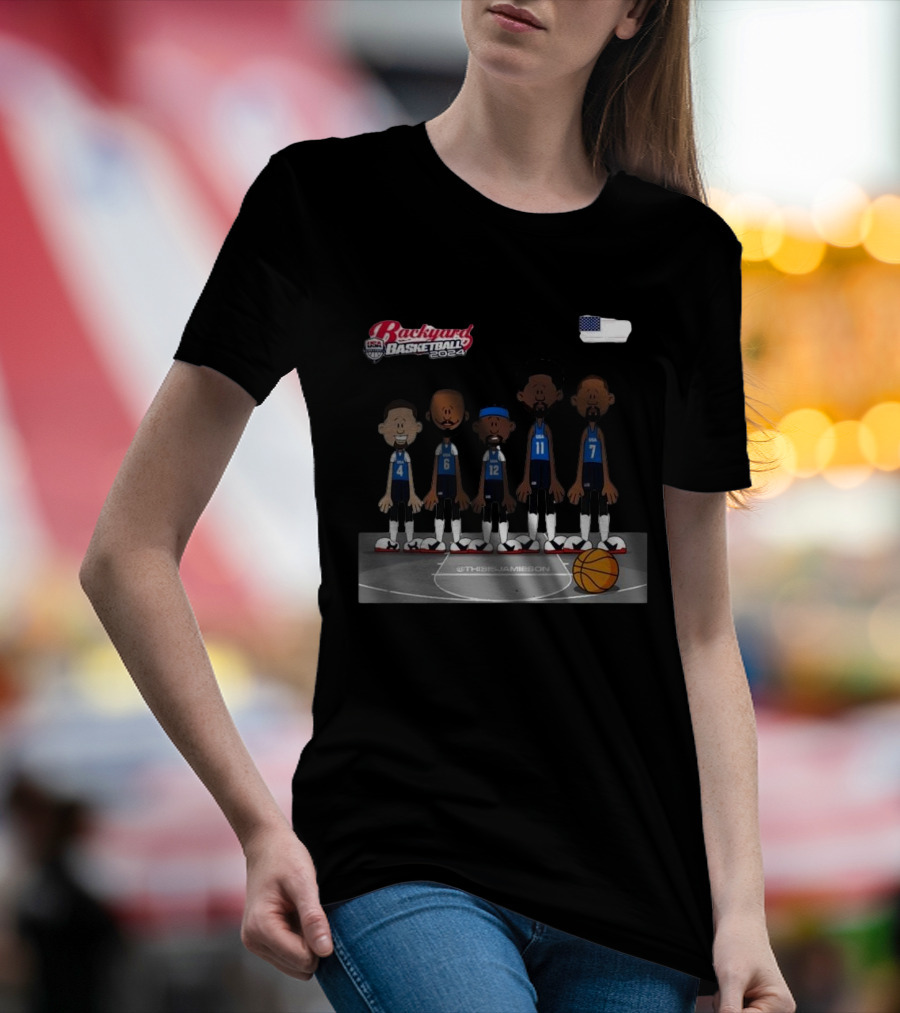 Usa Men’s Basketball Backyard Basketball 2024 @thisisjameson Retro Cartoon Team Lineup T-Shirt