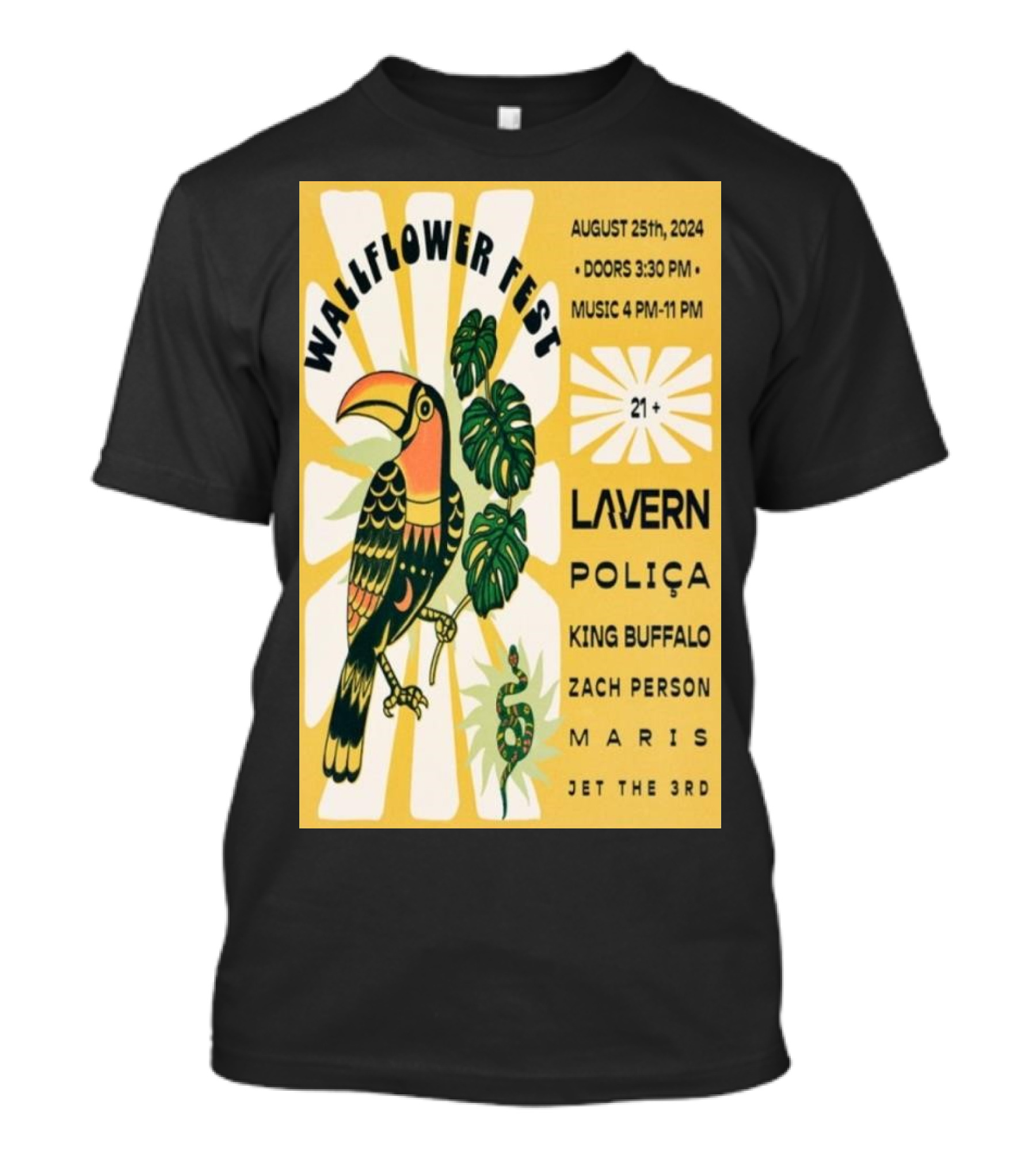 Wallflower Fest August 25th 2024 Burlington Featuring Lavern Poliça King Buffalo Zach Person Maris Jet The 3rd T-Shirt