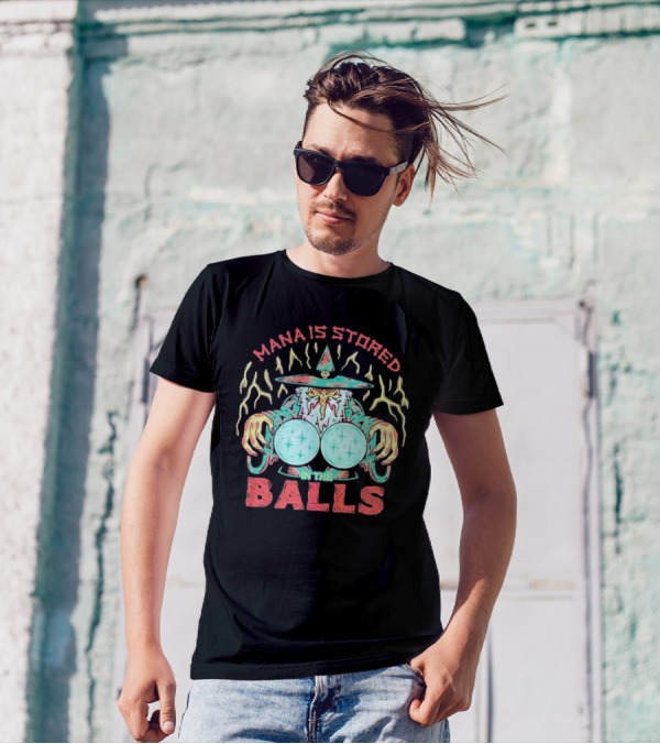 Wizardofbarge Mana Is Stored In The Balls Wizard Holding Magical Spheres T-Shirt