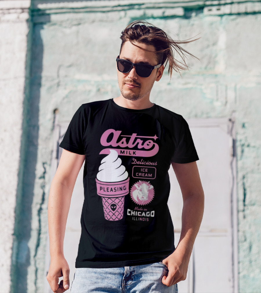 Astro Milk Delicious Ice Cream Pleasing Made In Chicago Illinois T-Shirt