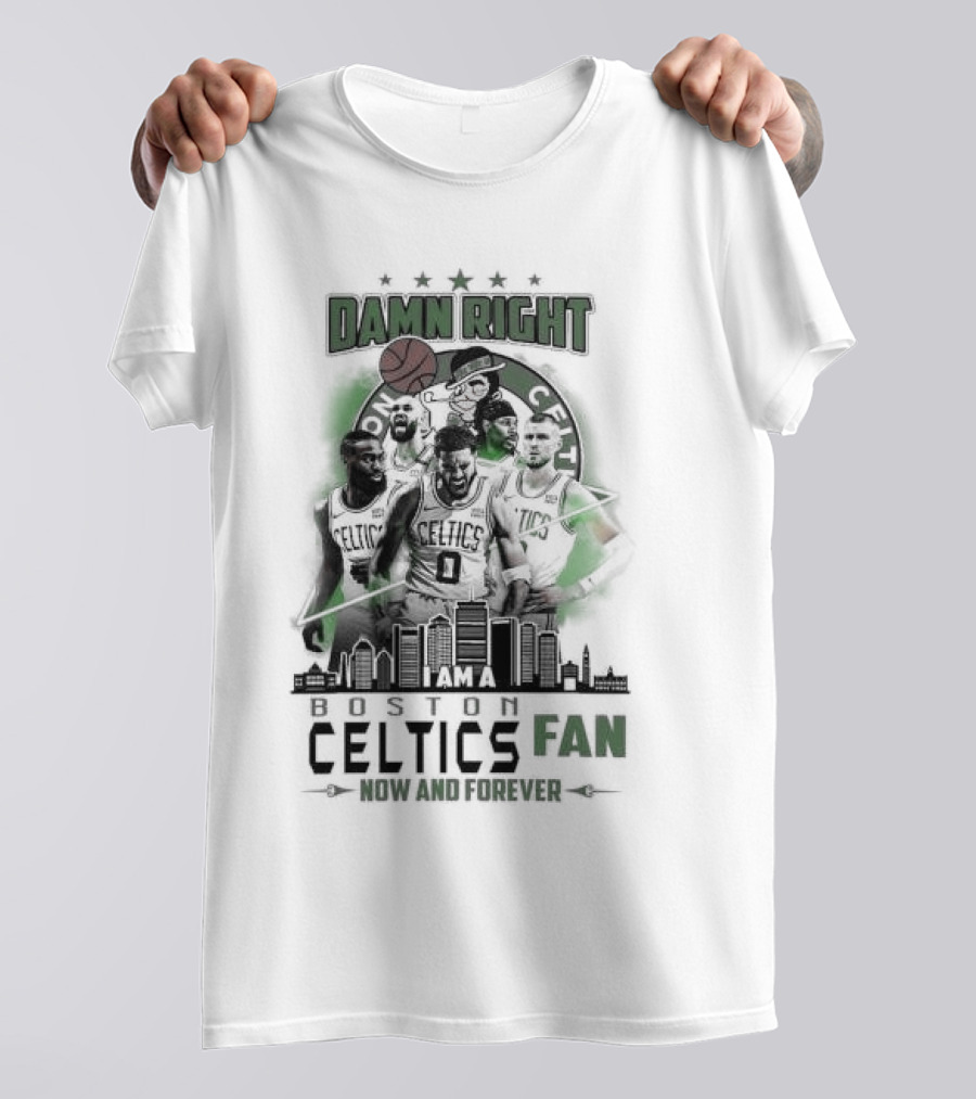Damn Right I Am A Boston Celtics Fan Now And Forever Skyline T-Shirt