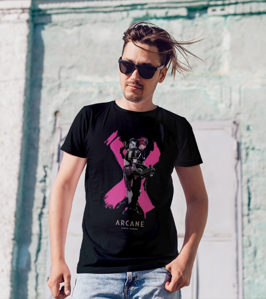 Arcane League Legends Jinx Vi Pink X T-Shirt
