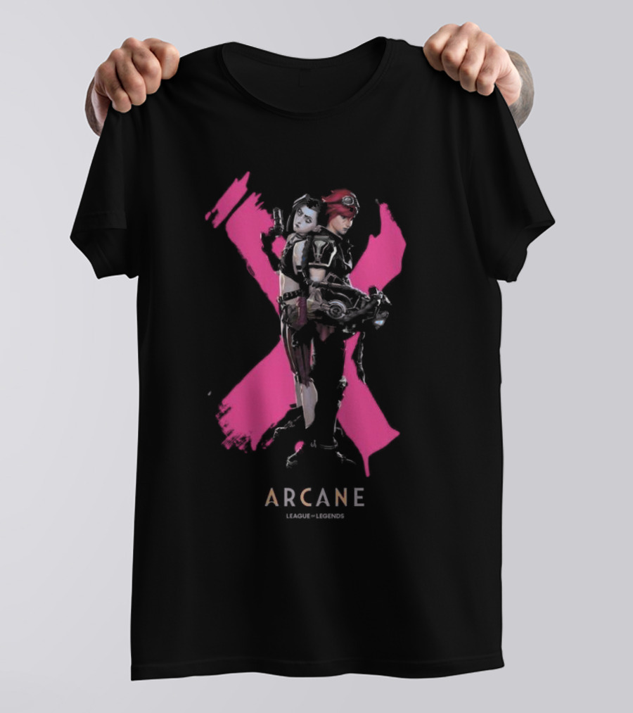Arcane League Legends Jinx Vi Pink X T-Shirt