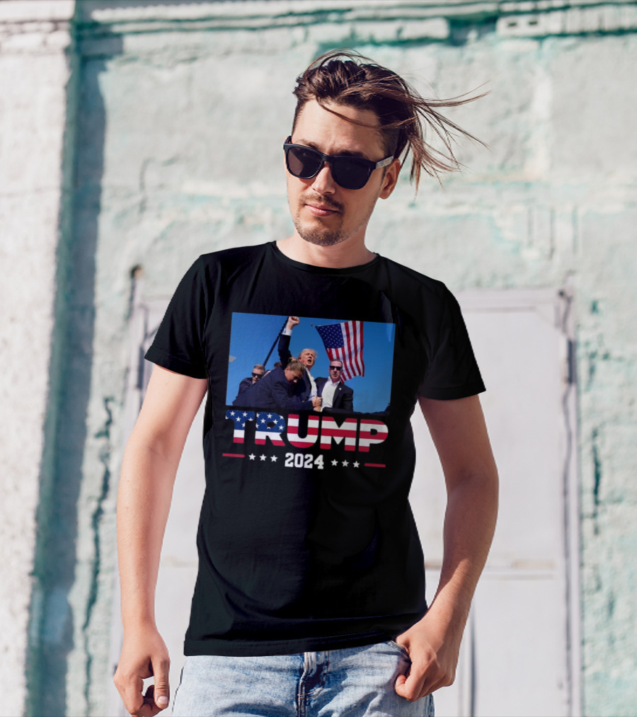 Trump 2024 Patriotic Election Rally With American Flag And Security Team T-Shirt